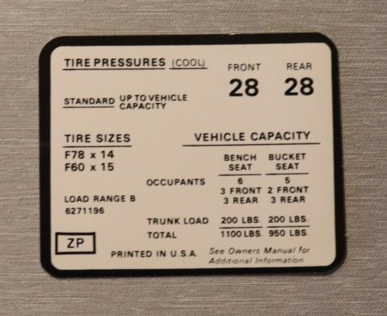 Tire Pressure Dekal Chevelle SS 1972