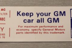 Keep Your GM All GM Corvette High Perf. (EY) 1976