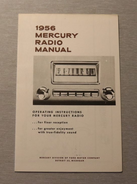 Radio Owners Manual Mercury 1956