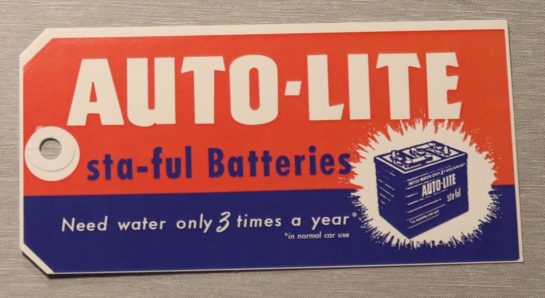 Battery Tag Lincoln, Mercury 1956-70