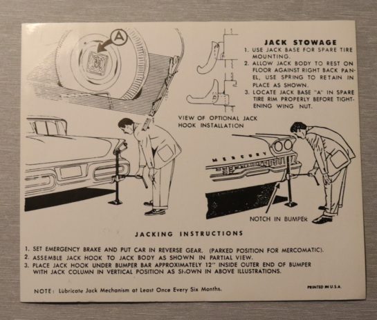 Jack Instruction Dekal Mercury 1958