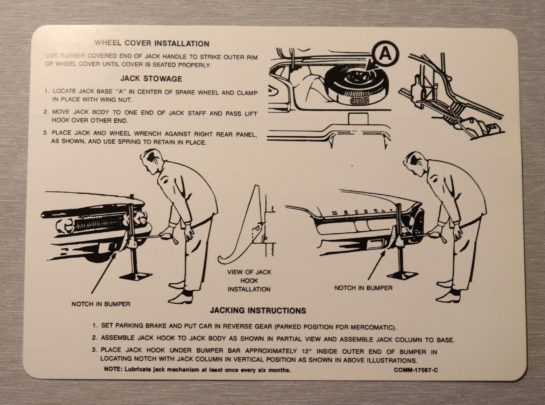 Jack Instruction Dekal Mercury 1960