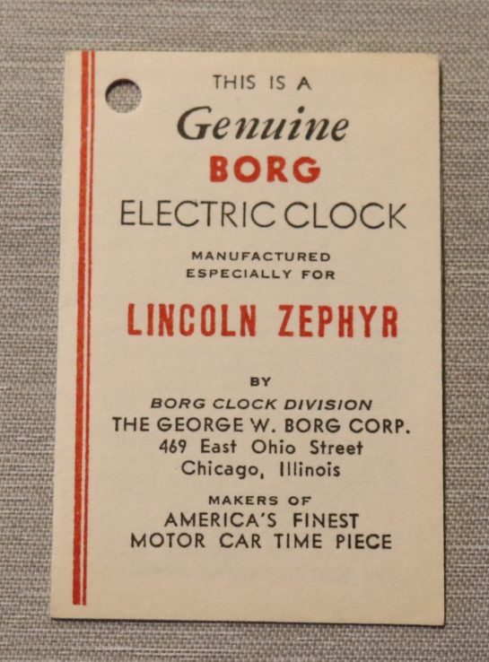Borg Clock Inst. Booklet Lincoln Zephyr 1937-41