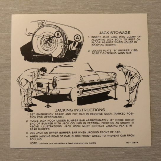 Jack Instruction Dekal Mercury 1955-56