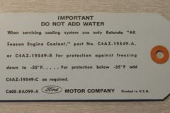 Cooling System Tag Mercury 1964