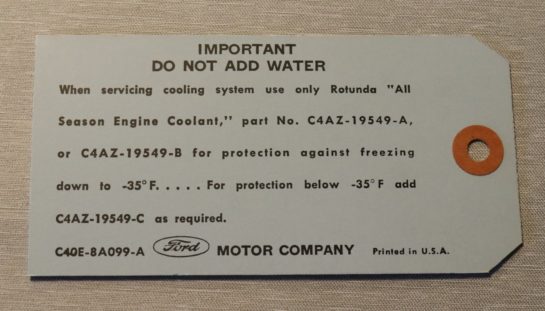 Cooling System Tag Mercury 1964