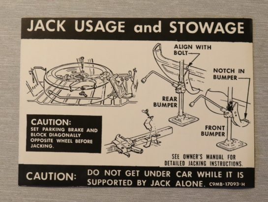 Jack Instruction Dekal Mercury Fullsize 1969-70