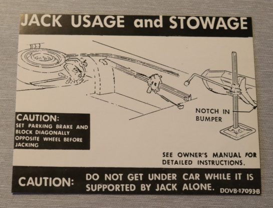 Jack Instruction Dekal Lincoln 1970