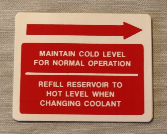 Coolant Overflow Dekal Cougar 1976-78