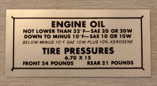 Tire Pressure Dekal Ford 1949-51