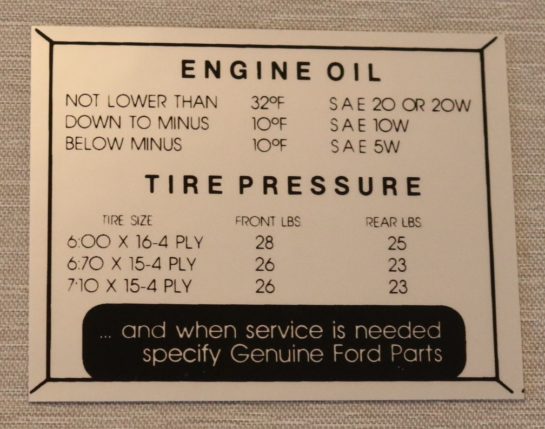 Tire Pressure Dekal Ford 1955-56