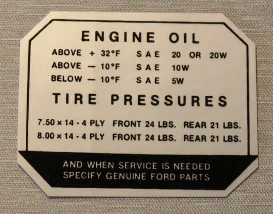 Tire Pressure Dekal Ford 1957-59