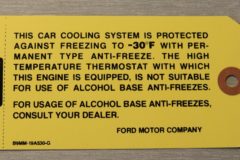 Antifreeze Tag Edsel, Ford, Lincoln 1959-63