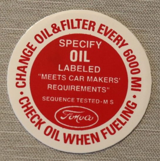 Oil Filter Cap Dekal Ford, Lincoln, Mercury 1960-65