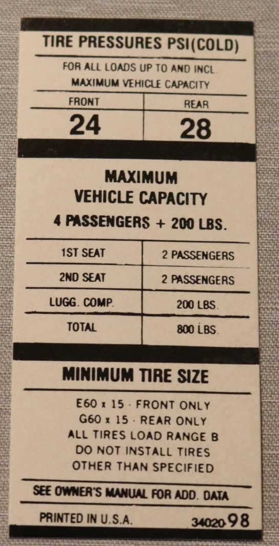 Tire Pressure Dekal Aar Cuda / Challenger Ta 1970