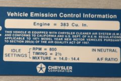 Emission Dekal Mopar 383 A/T & M/T 1971
