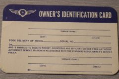 Owners Identification Card Dodge 1935-51