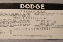 Tire & Brake Pressure Dekal Dodge 1939-41