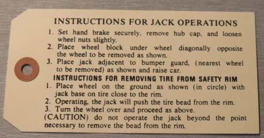 Jack Instruction Tag Mopar 1939-54