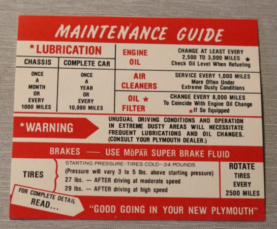 Glove Box Maintenance Dekal Mopar 1946-52