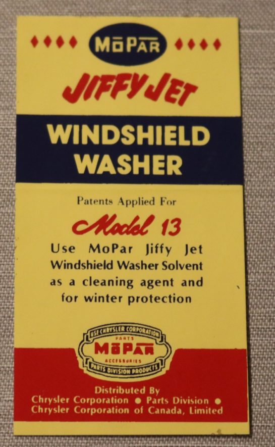 WindShield Washer Bracket Dekal Mopar "Jiffy Jet" 1949-61