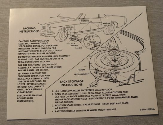 Jack Instruction Dekal 1965 Mustang