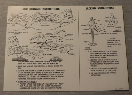 Jack Instruction Dekal Ford Galaxie, LTD 1965