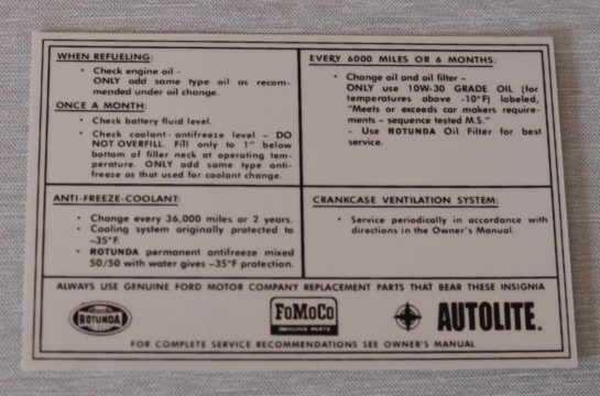 Service Specification Dekal Ford, Mustang, T-Bird 1965-66
