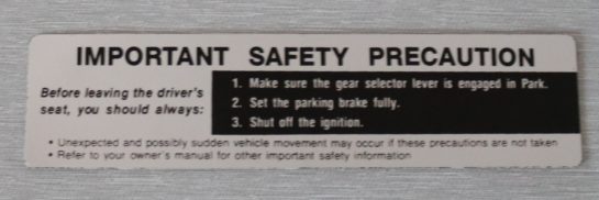Sunvisor Safety Precauting Dekal Ford 1966-69