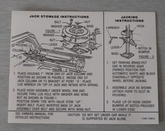 Jack Stowage Instruction Dekal Ford Galaxie, LTD 1967