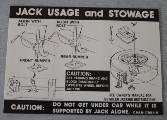 Jack Instruction Dekal Ford Conv. 1968-70