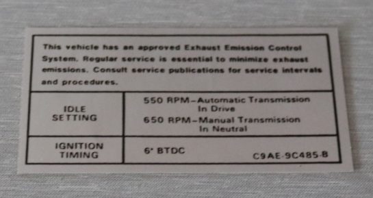 Emission Dekal Ford 302/351-4V A/T, M/T 1969