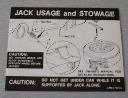 Jack Instruction Mustang (Reg. Wheel) 1969-70