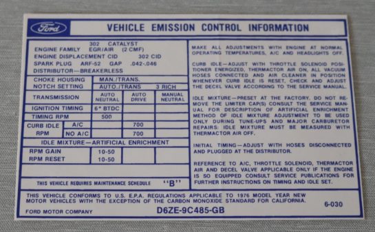 Emission Dekal Ford 302 A/T 1973