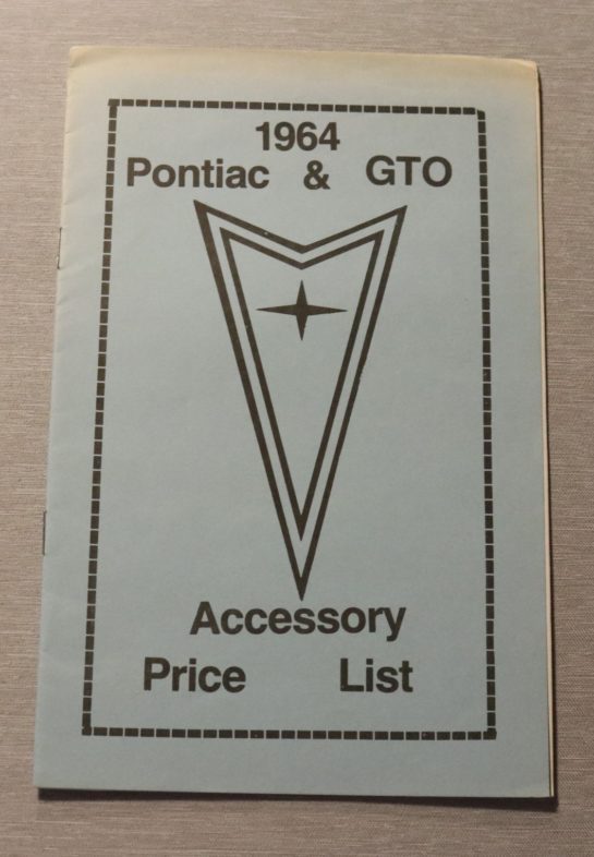 Accessory Price List Pontiac, GTO 1964