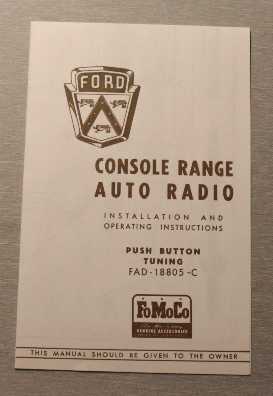 Radio Owners Manual 1953 Ford