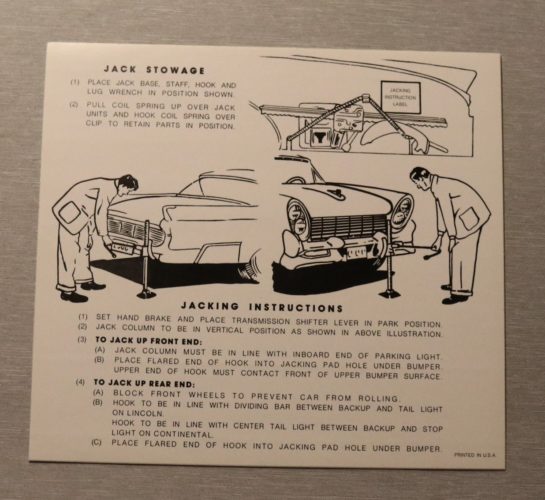 Jack Instruction Lincoln 1958