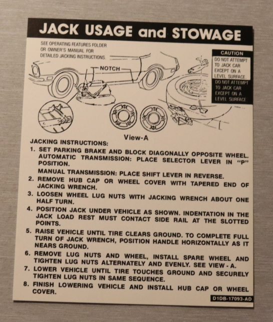 Jack Instruction Maverick 1971-75