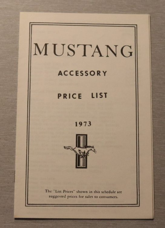 Accessory Price List 1973 Mustang