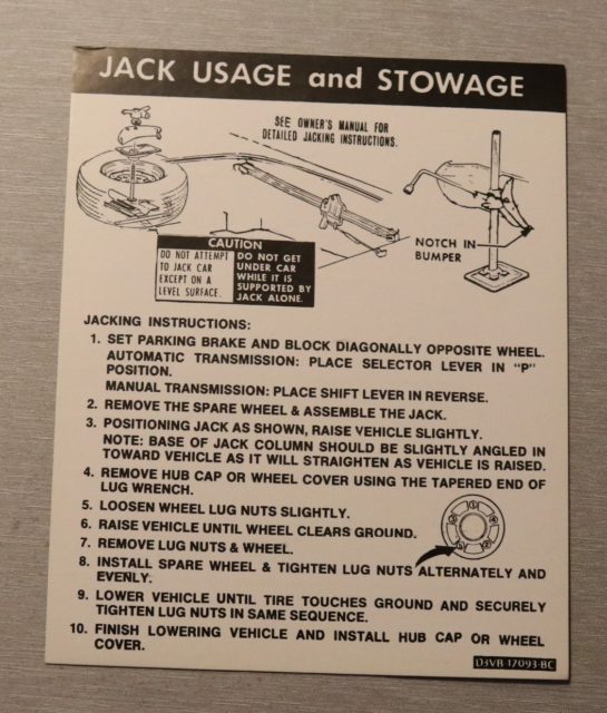 Jack Instruction Lincoln 1973
