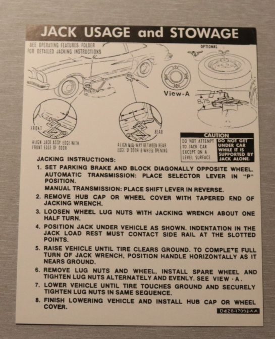 Jack Instruction Mustang 1974-75