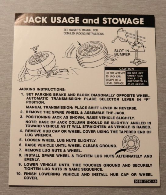 Jack Instruction Lincoln 1975