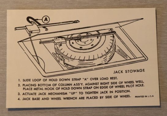 Jack Stowage Instruction Dekal, Edsel STW 1958-60