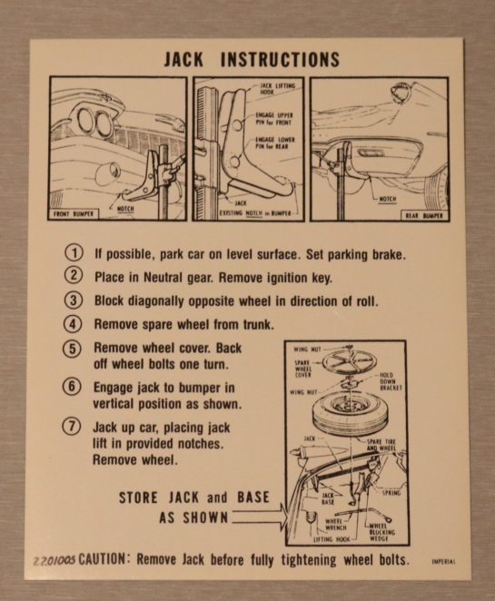 Jack Instruction Imperial 1960