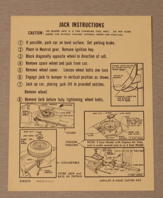 Jack Instruction Chrysler, Dodge Custom 1963-64