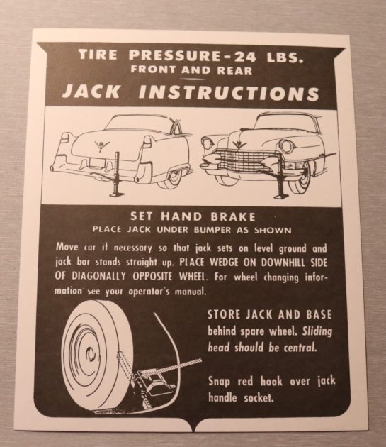 Jack Instruction Dekal Cadillac 55