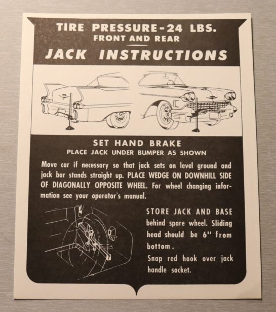Jack Instruction Dekal Cadillac 58