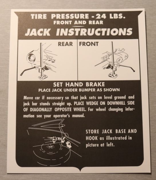 Jack Instruction Dekal Cadillac 1959-60