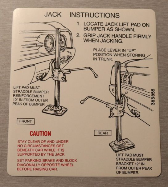 Jack Instruction Cutlass 422 F85 1964