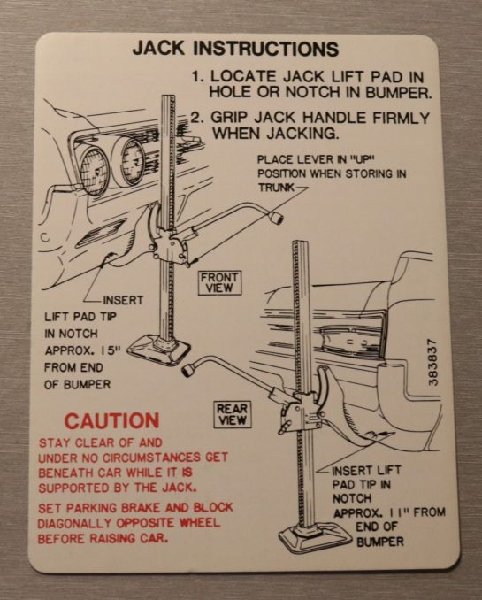 Jack Instruction Oldsmobile 1964